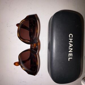CHANEL Brown Tortoise Sunglasses with Black Case